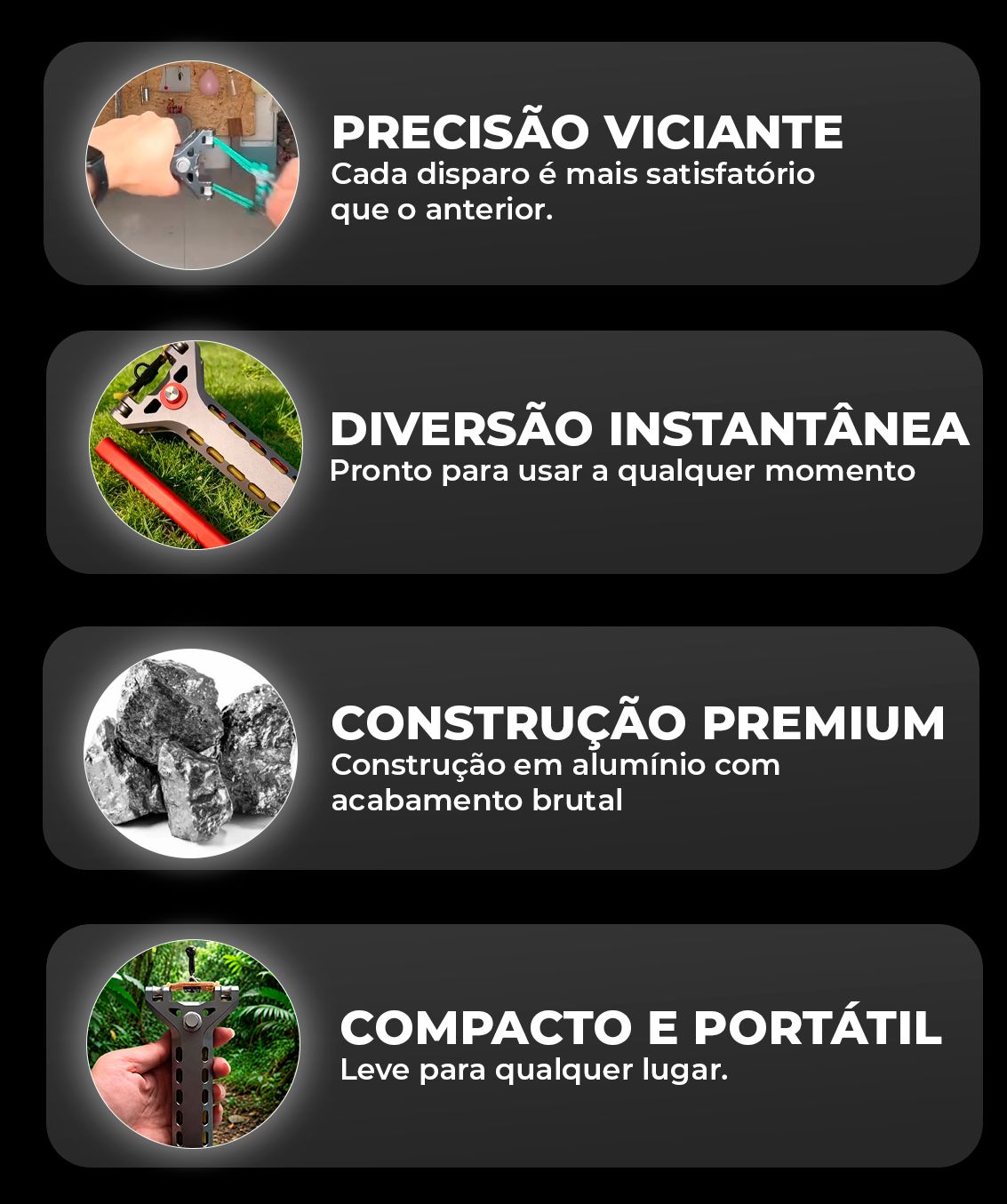 Características do estilingue: precisão viciante, diversão instantânea, construção premium e compacto